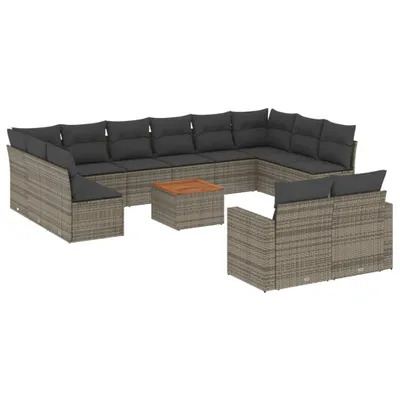 Produktbild von 13-tlg. Garten-Sofagarnitur mit Kissen Grau Poly Rattan