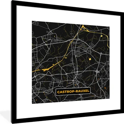 Produktbild von MuchoWow® Gerahmtes Poster Schwarz und Gold - Stadtplan - Castrop Rauxel - Deutschland - Karte 40x40 cm - Poster mit Schwarzem Bilderrahmen Wandposter Rahmen Foto Bilder - Poster - Plakat im Rahmen
