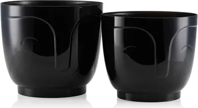Produktbild von HowHomely | Pflanzkübel, Set aus 2 Blumentöpfen, Pflanztopf Schwarz - 16 & 14,3 cm - Blumentrog, Blumentopf, Zoe-Kollektion