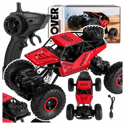 Image de Malplay Voiture tout-terrain radiocommandée 4x4, modèle RC avec télécommande, batterie rechargeable USB, couleur rouge