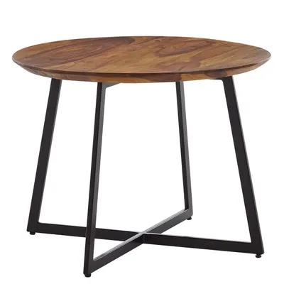 Produktbild von Couchtisch 60x60x45 cm Sheesham Massivholz / Metall Sofatisch Rund, Design Wohnzimmertisch Kaffeetisch Massiv, Kleiner Tisch Beistelltisch Wohnzimmer Modern