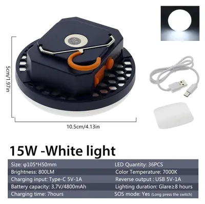 Produktbild von LED Campinglampe - 15W Notfalllaterne - USB-C wiederaufladbar - IP65 wasserdicht - dimmbares weißes Licht - Aluminiumgehäuse
