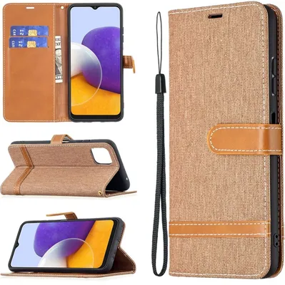 Produktbild von König Design Hülle kompatibel mit Samsung Galaxy A22 5G Kunstleder Handyhülle - Handy Case Braun