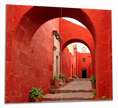 Produktbild von Wallario Herdabdeckplatte aus Glas, Größe 60 x 52 cm 2-teilig, Motiv Roter Torbogen