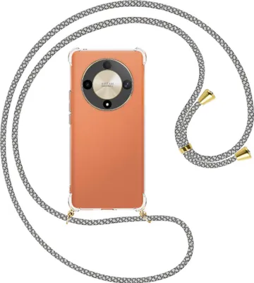 Produktbild von Handykette Backcover-Schutzhülle mit Band (Metall goldfarben) für Honor X9b (6.78'') - weiß/grau kariert