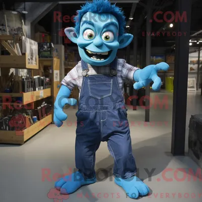 Produktbild von Blaues REDBROKOLY Frankenstein-Monster-Maskottchenkostüm mit Latzhose und Hosenträgern