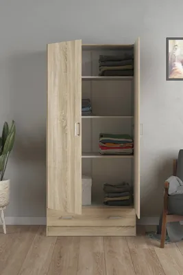 Produktbild von Dmora D004979, Eiche, Garderobe, 4 Regale, 2 Tür(en), Eiche, Holz