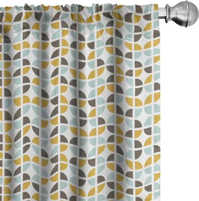 Zdjęcie produktu dla ABAKUHAUS Abstrakcyjne zasłony, firanki, styl retro z połowy wieku, kompozycja geometryczna, sztuka klasyczna, 2 sztuki 75 x 175 cm, żółty, jasny morski, biały