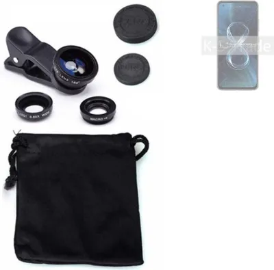 Produktbild von K-S-Trade Smartphone Kamera Linsen Set Kompatibel mit Asus Zenfone 8 3in1 Clip-On Kamera Adapter Macro Weitwinkel FishEye Fischauge Objektiv Linse