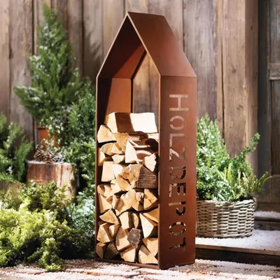 Produktbild von Kaminholzregal "Holzdepot" aus Metall mit Rost Finish, Holzlager, Brennholzregal
