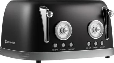 Produktbild von KitchenBrothers Retro Toaster - Toaster - 6 Bräunungsstufen - 4 Extra Breite Schlitze - 815W - Schwarz