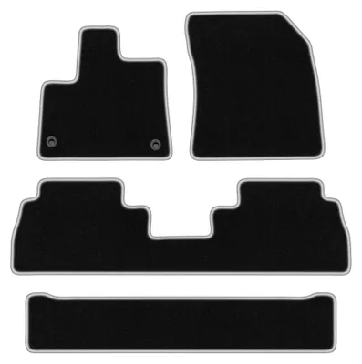 Produktbild von Velours-Fußmatten für Peugeot Rifter 2018- (7-Sitzer) – 4-tlg, Schwarz/Silber, passgenau – Wielganizator CARLUX