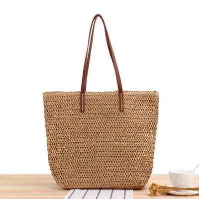 Imagen del producto de Bolso de playa trenzado, bandolera para el uso diario, color marrón