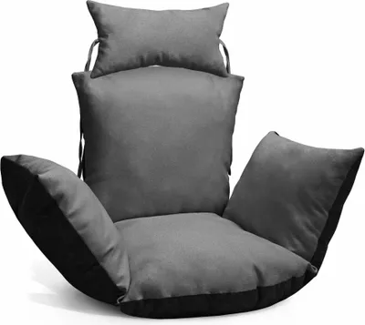 Obrázok produktu pre Vankúš na závesné kreslo v sivej farbe - z odolnej tkaniny, s mäkkou výplňou, s opierkou hlavy so šnúrami na zaviazanie - vankúš na závesnú hojdačku