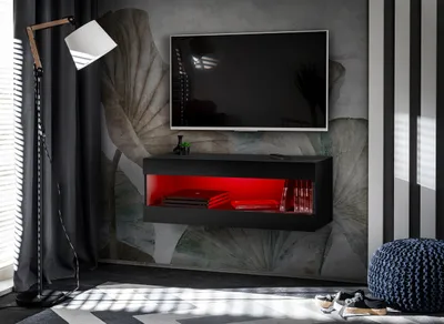 Produktbild von TV Schränk, Tivoli RTV2, Schwarz/Schwarz, Breite 100cm x Höhe 36cm x Tiefe 35cm, RGB-LED, für das Wohnzimmer, Schlafzimmer