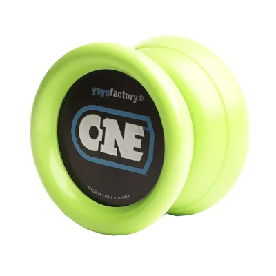 A bright green yoyo is shown against a white background.