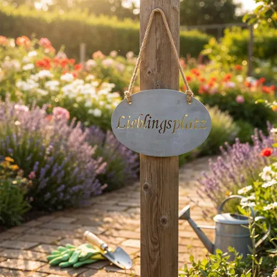 Produktbild von Lieblingsplatz Schild 30x18cm Garten-Deko Anhänger Türschild Beton Grau Wandbild