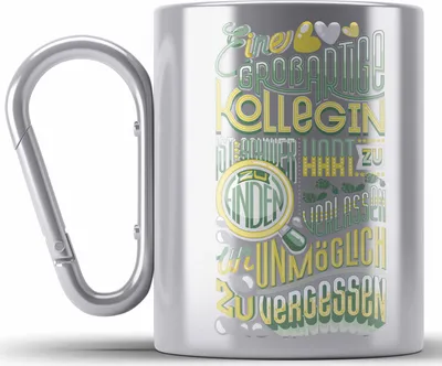 Produktbild von Trendation - Kollegin Abschied Edelstahl Tasse Karabiner Geschenk Abschiedsgeschenk Neuer Job Jobwechsel Spruch (Silber)
