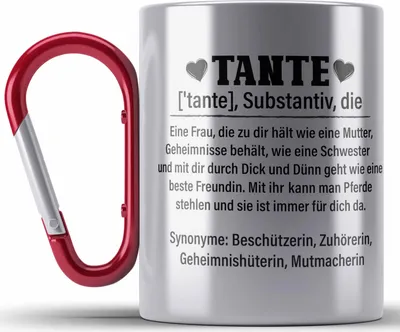 Produktbild von Trendation - Beste Tante Geschenk Edelstahl Tasse Karabiner Lustig Spruch Beste Tante der Welt Geschenkidee von Nichte (Rot)