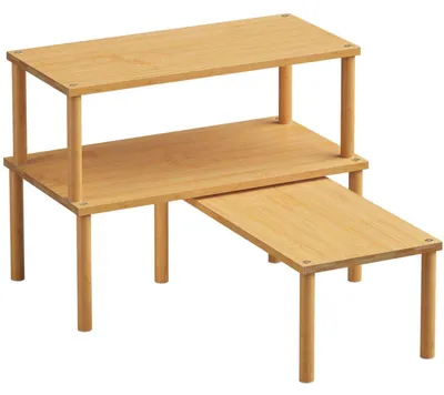 Produktbild von Bambus Schrank Organizer Ablage 3er Set, stapelbares Gewürzregal Groß Natur Braun