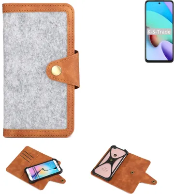 Produktbild von K-S-Trade Handyhülle kompatibel mit Xiaomi Redmi 10 2022 Schutzhülle Filz-Hülle Kunst-Leder hellgrau braun (1x)
