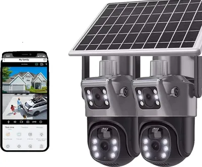 Obrázok produktu pre Bezpečnostná CCTV kamera, duálny objektív, obojsmerný zvuk, 2 ks 4G solárna kamera