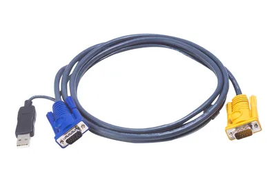 Produktbild von ATEN USB-KVM-Kabel mit 3-in-1-SPHD und integriertem PS/2-zu-USB-Wandler, 3 m, 3 m, VGA, Schwarz, HDB-15 + USB A, SPHD-15, Männlich