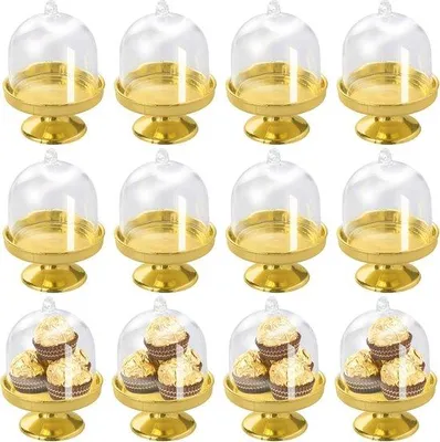 Zdjęcie produktu dla Famanu, mini stojak na torty, 12 sztuk - przezroczysty z złotymi akcentami