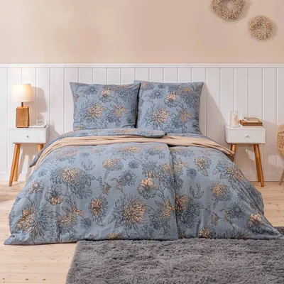 Produktbild von Estella Samt + Seide Flanell Bettwäsche 135x200 Luserna rauch Blumen 5459-830