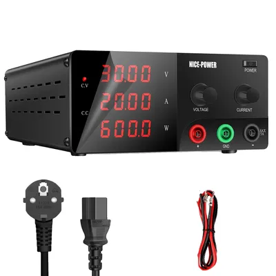 Productafbeelding van Instelbaar gelijkstroomvoeding, 30V/25A, hoog vermogen, LCD-display met geheugenfunctie, 30V 20A, 220V
