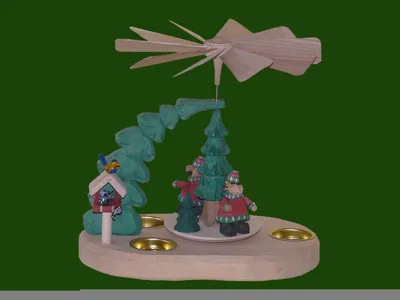 Produktbild von Wandpyramide Elche mit Vogelhäuschen geschnitzt Höhe 34cm NEU