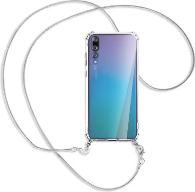Produktbild von Handykette Backcover-Schutzhülle mit Band (Metall silberfarben) für Huawei P20 Pro - silberfarbene Kette Snake