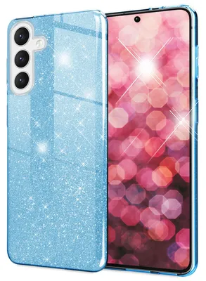 Immagine prodotto di NALIA Custodia ibrida glitterata per Samsung Galaxy S24, Custodia glamour glitterata lucida con silicone rinforzato blu
