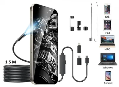 Produktbild von Endoskopkamera für Telefon, Laptop, Computer (iOS, iPhone, Android) mit 1,5 m Kabel
