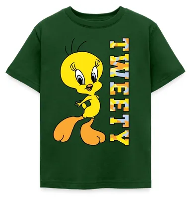 Produktbild von Spreadshirt Looney Tunes Tweety Camouflage Kinder T-Shirt, 110/116 (5-6 Jahre), Forstgrün