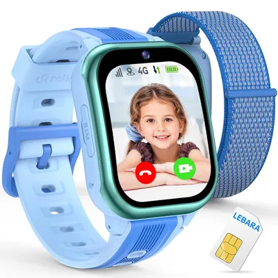 Produktbild von Ralio R5 Plus Smartwatch Kinder mit Lebara SIM-Karte & gebogenem Ultra-HD-Display, blau, GPS-Tracker Kinderuhr für Mädchen Jungen– Geschenk für Kinder