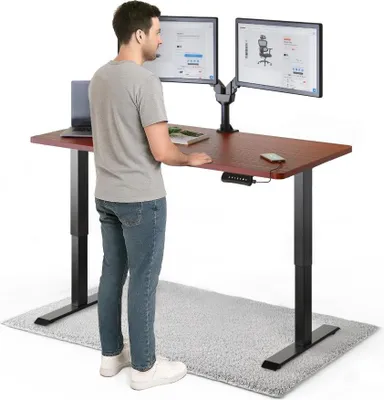 Produktbild von DESKSPACE PRO Elektrisch höhenverstellbarer Schreibtisch – 140x70 cm Memory & Kollisionsschutz, Computertisch Mahagoni Tischplatte / Schwarze Gestell