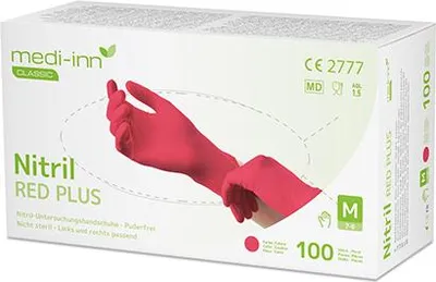 Produktbild von "Medi-Inn Classic" Handschuhe, Nitril puderfrei rot "Nitril Red Plus" Größe: M