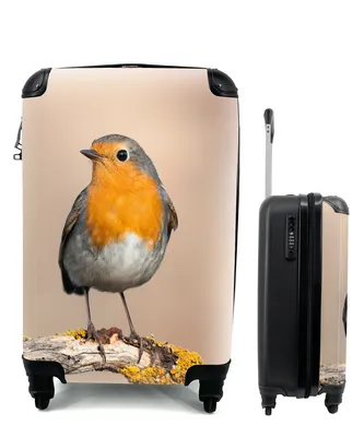 Produktbild von MuchoWow® Koffer Handgepäck Trolley Rollkoffer Kleine Reisekoffer mit 4 Rollen - Rotkehlchen - Vogel - Zweig - Tiere - Cabin Size < 55x40x23 cm & 55x40x20 cm - Fotokoffer - Kabinenkoffer - Boardgepäck - Reise-Box - Reisekoffer - Reisegepäck - Koffer mit Bild - Trolley für Kinder