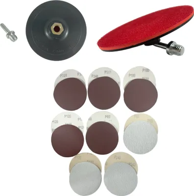 Produktbild von Klett-Schleifteller für Winkelschleifer oder Bohrmaschine 125mm inkl 30 Scheiben