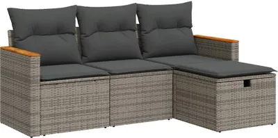 Obrázok produktu pre vidaXL 4-dielna záhradná sedacia súprava s vankúšmi Grey Poly Rattan