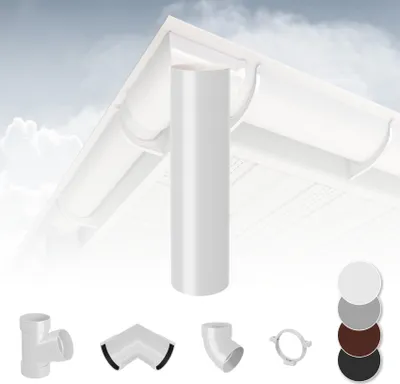 Produktbild von RAINWAY L Regenrinnen System (Fallrohr weiß) - PVC-U Kunststoff in 4 Farben, für Dachflächen > 100m² empfohlen, Regenfallrohr PVC Plastik Gartenhaus