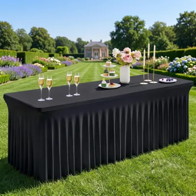 Image de Lot de 2 nappes noires pour table rectangulaire, dimensions : 76 x 183 cm (30 x 72 pouces)