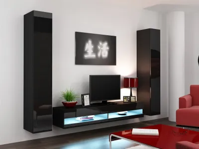 Produktbild von Mediawand Wohnwand 3 tlg -  SENTIC 4 - Schwarz Hochglanz inkl. LED