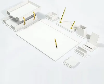 Produktbild von Lederschreibtisch-Set - WEISS - Schreibtisch-Accessoires-Set - 12 Accessoires - Büro-Schreibtisch-Organizer-Set - handgefertigtes Lederschreibtisch-Se