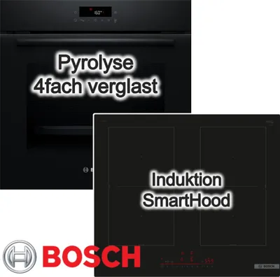 Produktbild von Bosch Herdset 60 cm Pyrolyse 3D-Heißluft FlexInduktion Home Connect PowerBoost A+ Schwarz