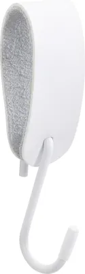 A white hook with a gray padded surface against a white background.