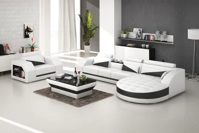Image de Canapé en cuir Canapé d'angle + fauteuil Design Canapé avec USB