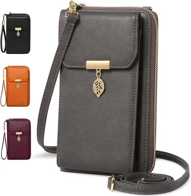 Image de Sac pour téléphone portable Femme RFID Sac à bandoulière en cuir 7,2 pouces Vintage Gris