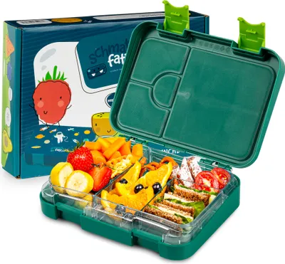 Produktbild von Schmatzfatz Junior Brotdose für Kinder mit Fächern, Bunte Kinder Brotdose, Bento Brotdose Unterteilt & Auslaufsicher, BPA-Freie Lunchbox für Kindergarten/Kita, Kinder Bento Box, Sichere Vesperdose